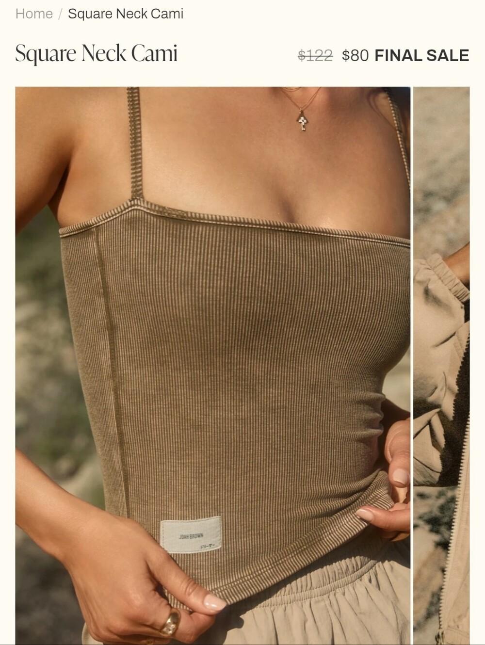 Joah Brown Square Neck Cami- NWT- S-Sepia - Picture 4 of 8